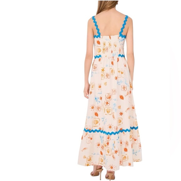 Cece Womens Sleeveless Linen Blend Tiered Maxi Sundress Nautical Beach Size XL - Picture 2 of 13